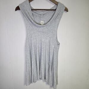 We The Free Lagenlook Classy Cowl Neck Waffle Knit Gray Top Size Small